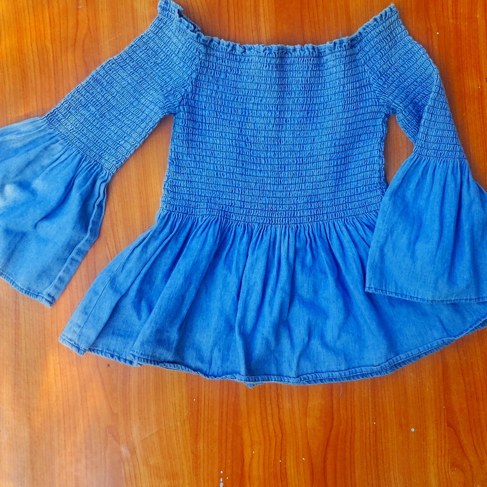 Womens Peplum Denim Off-shoulder 😍 top